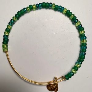 Green beaded Alex and Ani bracelet - brass